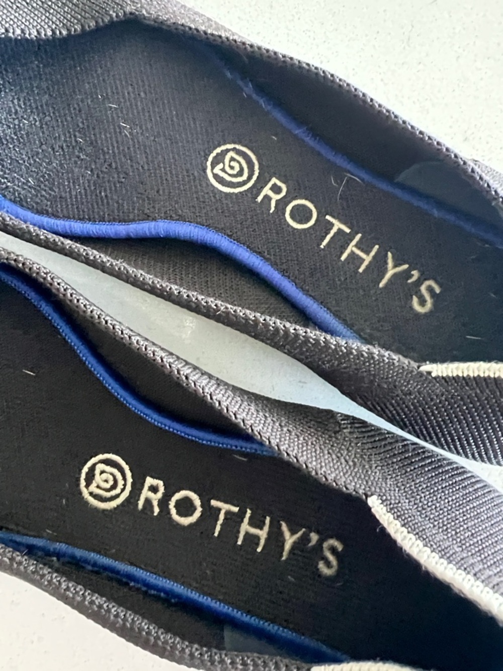 Rothy's Black Pointed Knit Flats with Blue Insole Trim - Picture 8 of 11